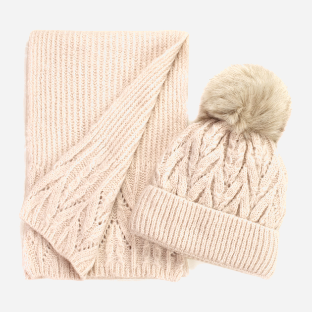 Зимова шапка + шарф Art Of Polo cz21801 One Size Світло-бежева (5902021184156) - зображення 1