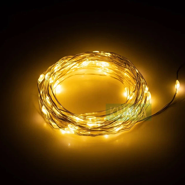 Світлодіодна гірлянда нитка РОСА на батарейках 3хАА LED 100 Крапля роси на дроті 10м, теплий-білий - зображення 10