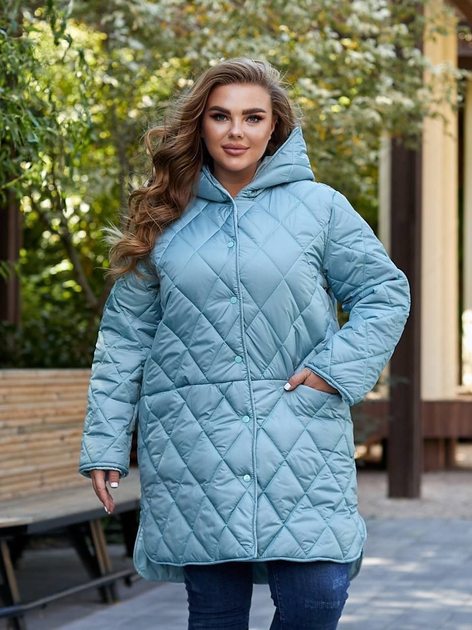 Женская зимняя Куртка батал стеганая удлиненная р.58/60 Бирюзовая ...