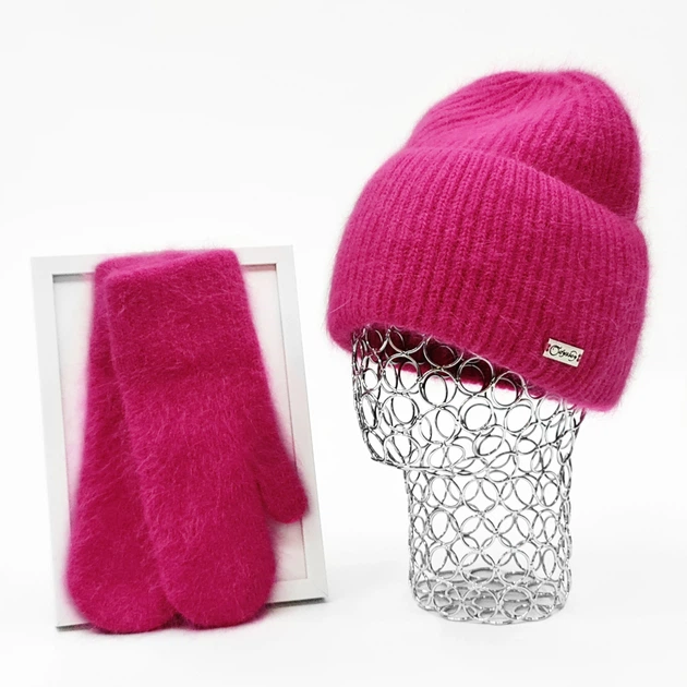 Комплект жіночий зимовий ангоровий на флісі (шапка+рукавиці