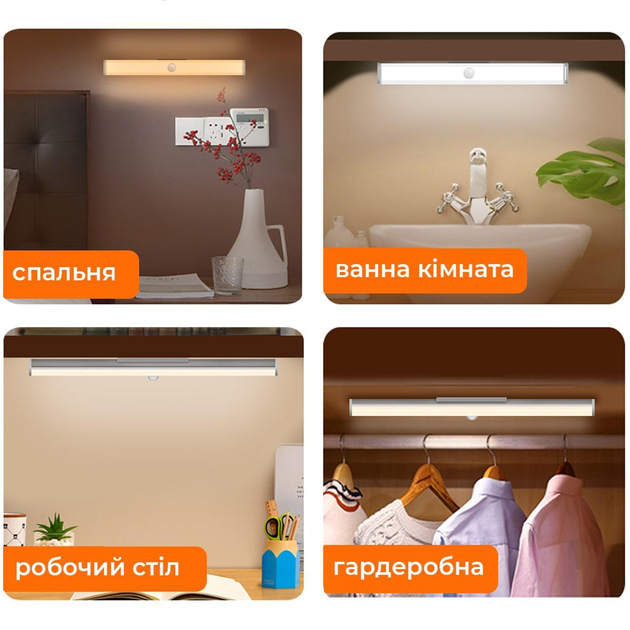 Светодиодная лампа с датчиком движения 29,7х2,5 см Sticker Wall (2000002625872) - изображение 2