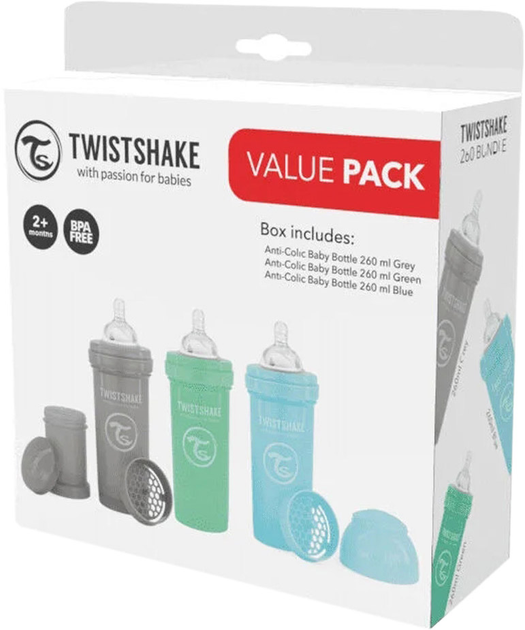 Набір пляшечок для годування Twistshake Value Pack Blue антиколікових 260 мл 3 шт (78844) - зображення 1