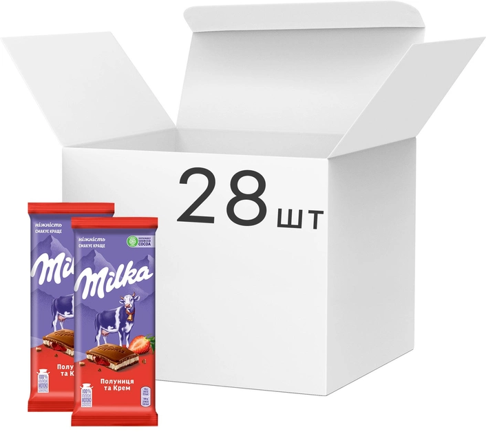 Акция на Упаковка шоколаду Milka з полуницею і кремом 90 г х 28 шт. от Rozetka