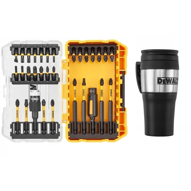 Набор бит PH, PZ, Т, SL DeWALT с термокружкой в кейсе, 32 шт (DT70736TM ...