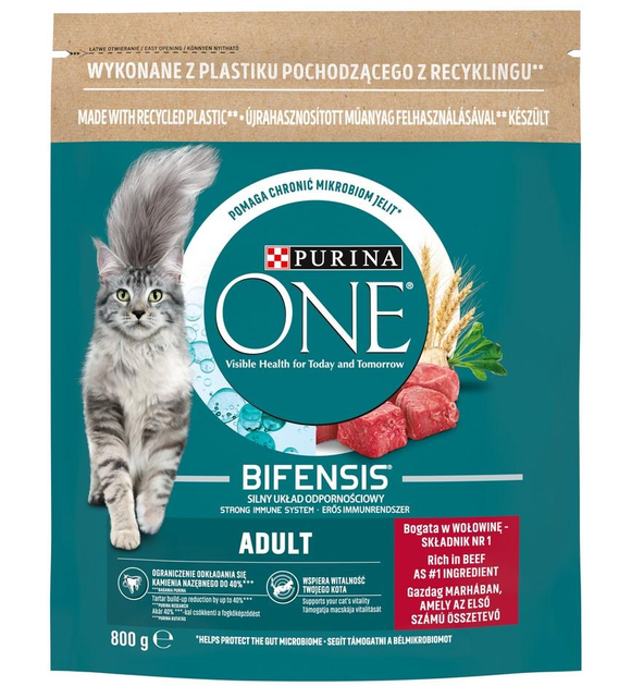 Сухий корм для дорослих котів Purina One яловичина та цільні зерна 800 г (8002205871388) - зображення 1