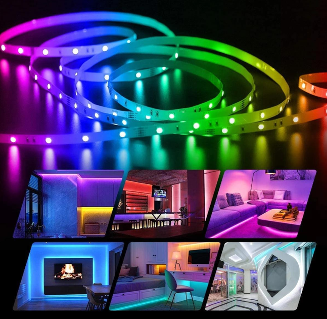 Светодиодная самоклеющаясяLED лента RGB 3528 с пультом и блоком питания 5 м для подсветки на потолок, кухню - изображение 4