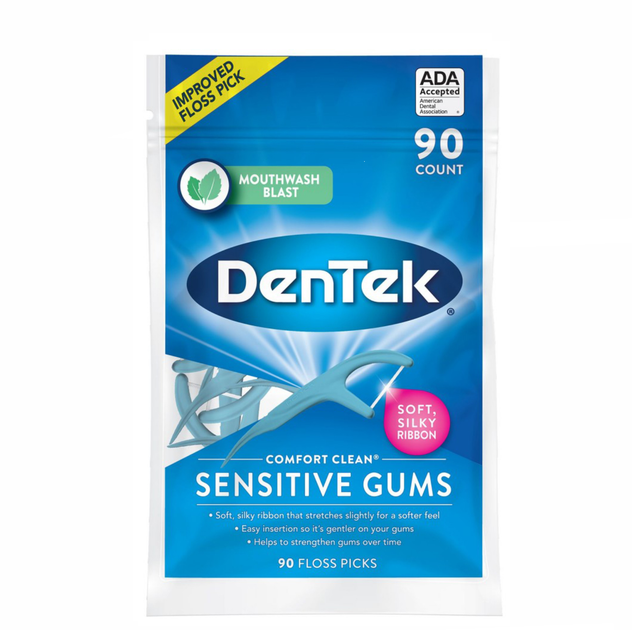 DenTek Sensitive Gums флос-зубочистки (комфортне очищення для чутливих ясен), 90 шт - Фото 1 DenTek Sensitive Gums флос-зубочистки (комфортне очищення для чутливих ясен), 90 шт - зображення 1