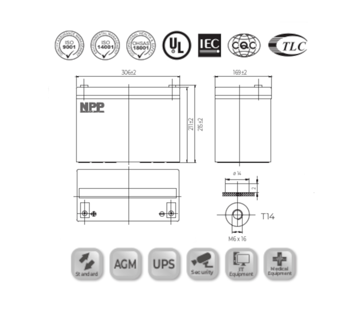 Батарея аккумуляторная NPP NP12-90Ah 12V - изображение 5
