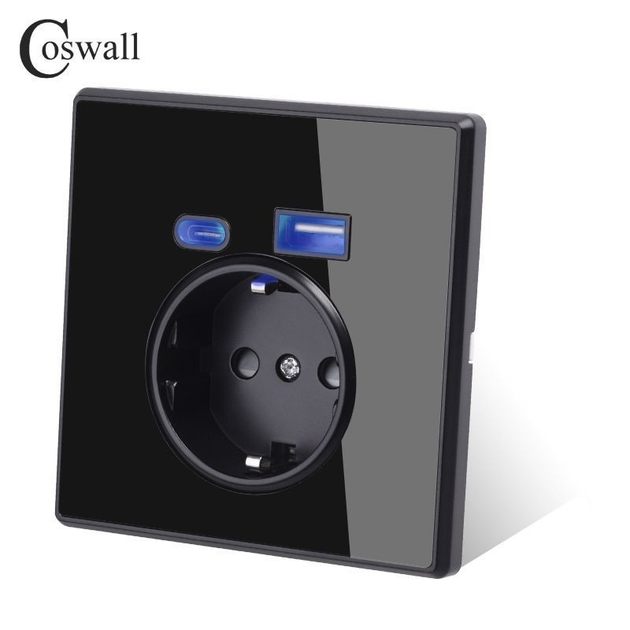 Розетка настенная Coswall с разъемом Type-C/USB-портом зарядки Черный ...