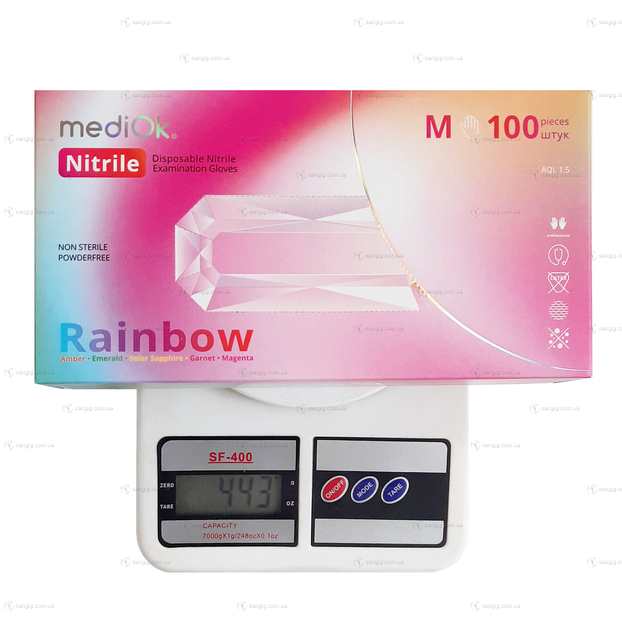 Нитриловые перчатки MediOk, плотность 3.8 г. - разноцветные Rainbow (100 шт) M (7-8) - изображение 2