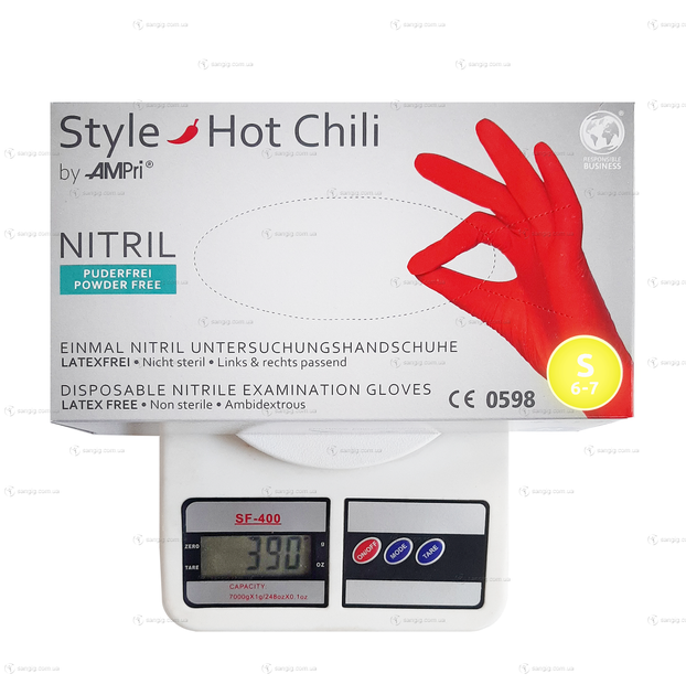 Рукавички нітрилові Ampri Style, щільність 3.8 г. - червоні Hot Chili (100 шт) S (6-7) - зображення 2