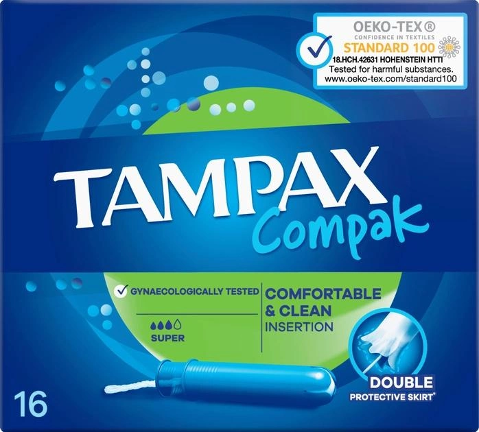 Тампони Tampax Compak Super Tampons з аплікатором 16 шт (4015400219743) - зображення 1