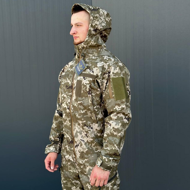 Мужская Демисезонная Куртка Soft Shell на Флисе с вентиляционными отверстиями пиксель размер 5XL 60 - изображение 1