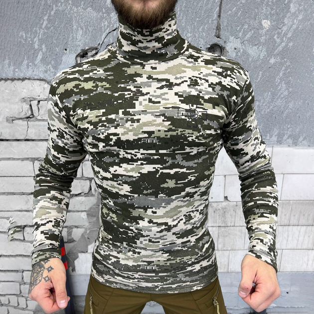 Утепленный мужской Гольф с Патриотическим принтом / Плотная Водолазка пиксель размер XL - изображение 1