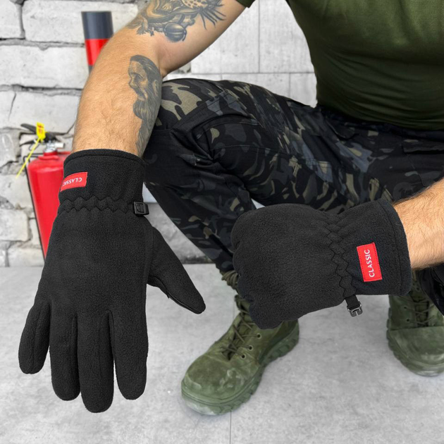 Плотные флисовые перчатки Classic с сенсорными накладками черные размер универсальный - изображение 1