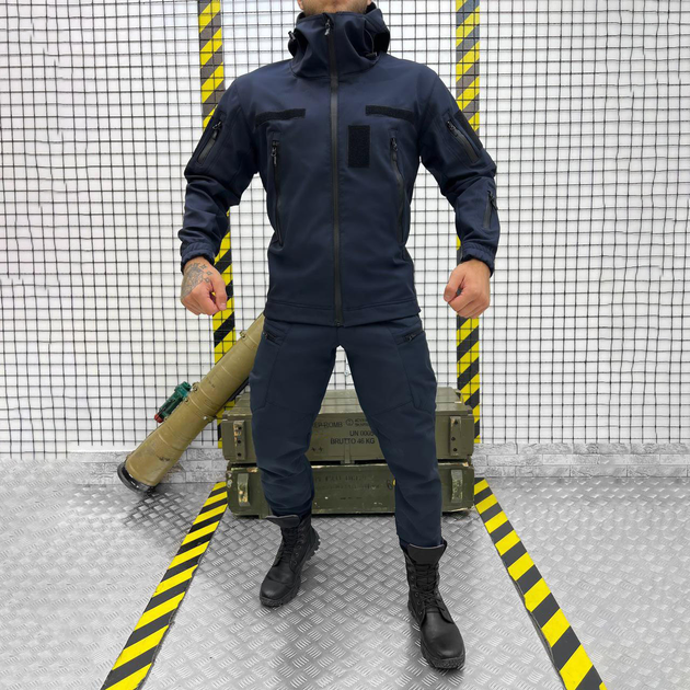 Чоловічий демісезонний Костюм Police Куртка + Штани / Польова форма Softshell синя розмір S - зображення 1