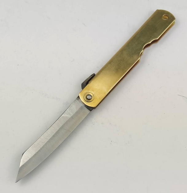Нож складной Higonokami 90 mm, Aogami сталь, рукоятка - латунь, Honmamon (1115371) - изображение 2