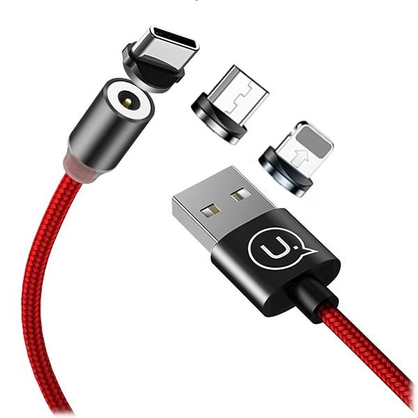 Kabel magnetyczny Usams U-Sure 3w1 USB - USB Type-C + Micro-USB + Lightning 1 m czerwony (6958444989945) - obraz 1