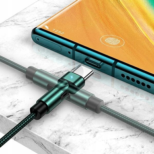 Плетений поворотний кабель Usams USB - USB Type-C 1 м Green (6958444929279) - зображення 2