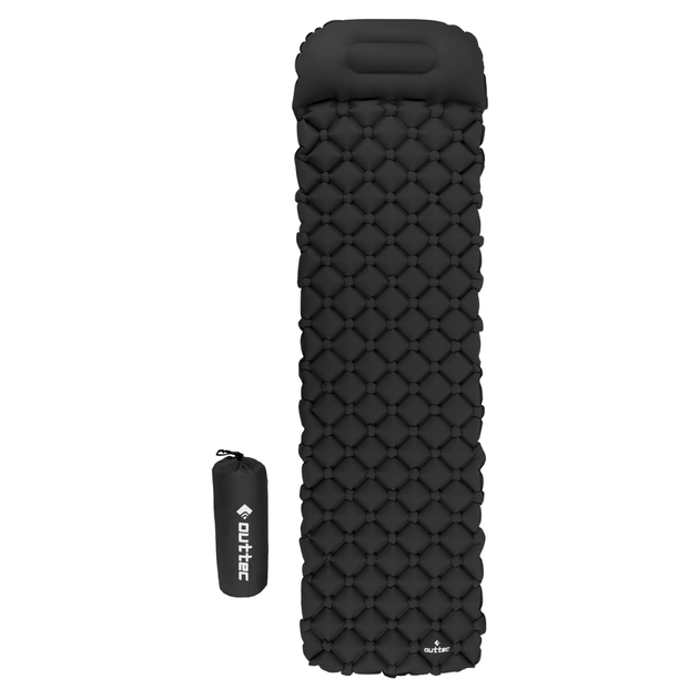 Надувной коврик Outtec 195х55х5 см черный с подушкой для кемпинга сна - изображение 2