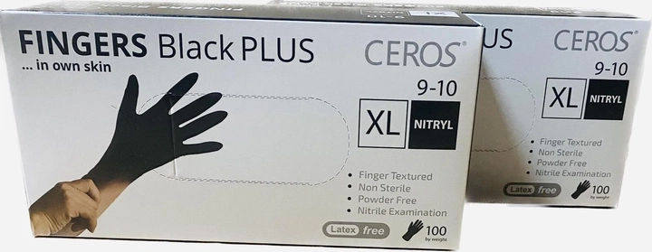 Рукавички нітрилові оглядові міцні Ceros Fingers Black Plus 5,5 грам розмір XL - изображение 2