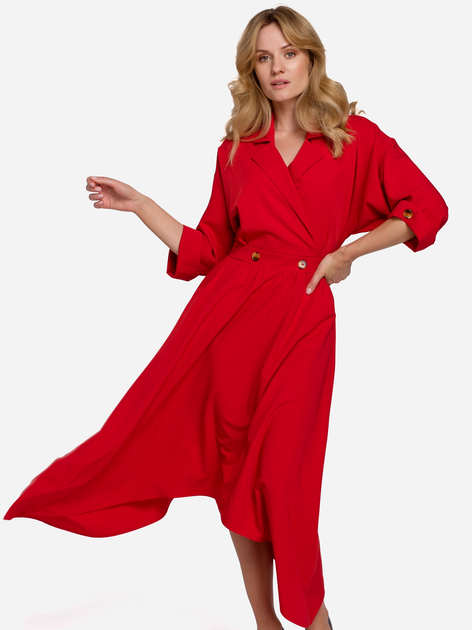 Sukienka koszulowa damska rozkloszowana Makover K086 L Czerwona (5903068496776) - obraz 1