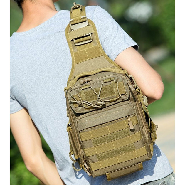 Тактична сумка слінг-підсумок укріплена чоловіча сумка рюкзак тактичний з кордури. - зображення 2