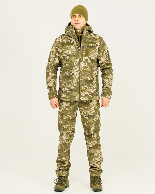 Костюм камуфляжный утепленный на флисе, куртка с капюшоном, ткань софтшелл пиксель, 52 - изображение 1