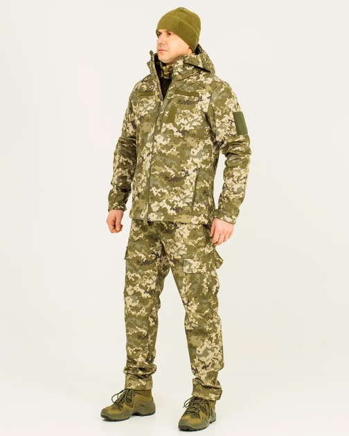 Костюм камуфляжный утепленный на флисе, куртка с капюшоном, ткань софтшелл пиксель, 54 - изображение 2