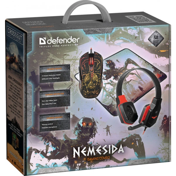 Комплект ігровий Defender Nemesida MHP-128 миша/гарнітура/килимок чорний - зображення 6