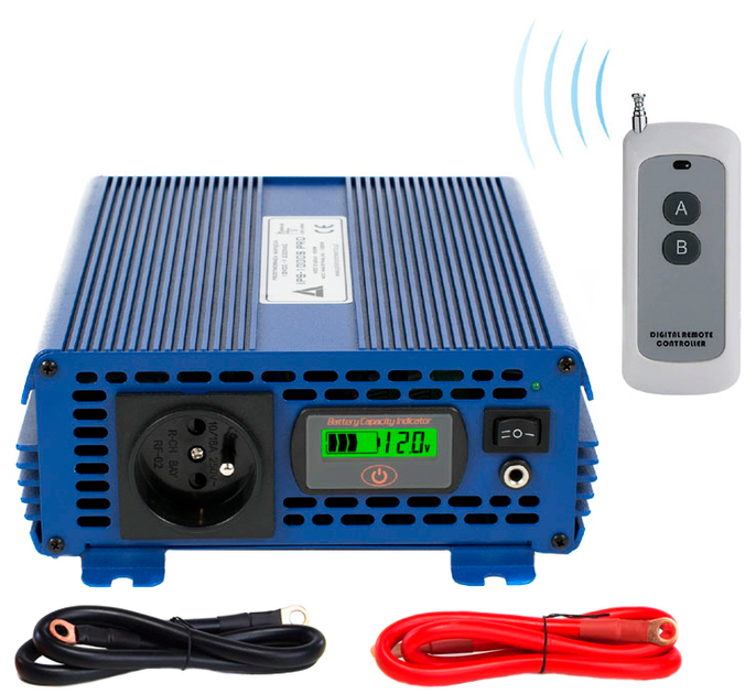 Автомобільний інвертор AZO Digital IPS-1000S PRO 1000W чиста синусоїда 12-230V DC-AC (5903332566570) - зображення 1