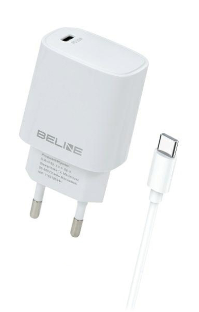 Мережевий зарядний пристрій Beline 1 x USB Type-C 20 W + кабель USB Type-C PD 3.0 White (5905359813354) - зображення 1