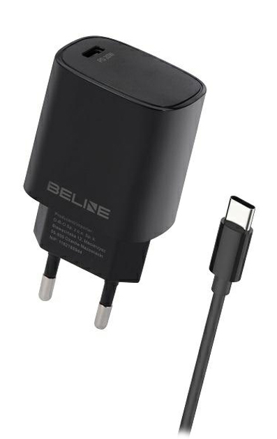 Мережевий зарядний пристрій Beline 1 x USB Type-C 20 W + кабель USB Type-C PD 3.0 Black (5905359813347) - зображення 1