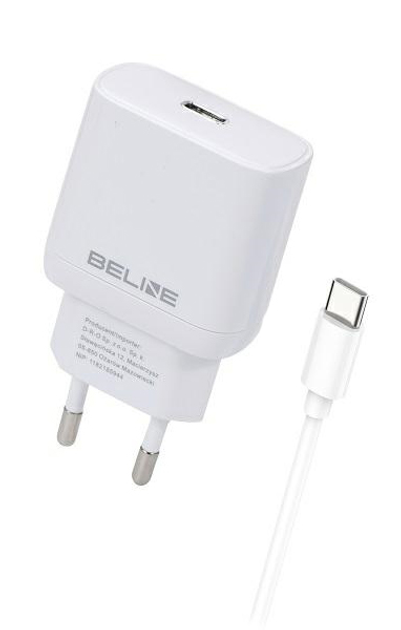 Мережевий зарядний пристрій Beline 25 W 1 x USB Type-C + кабель USB Type-C PD 3.0 GaN White (5905359813392) - зображення 1