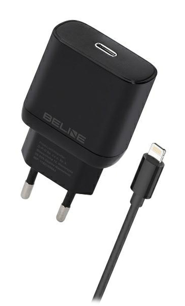 Мережевий зарядний пристрій Beline 0W 1 x USB Type-C + кабель lightning PD 3.0 GaN Black (5905359813446) - зображення 1