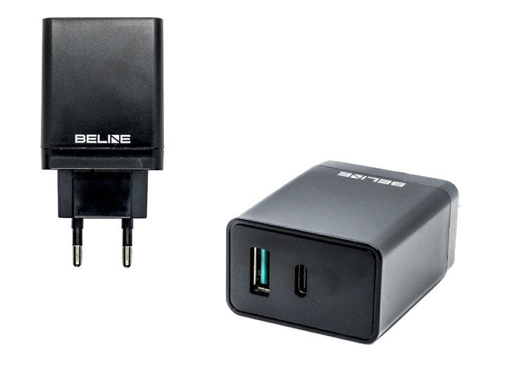 Мережевий зарядний пристрій Beline 18 W 1 x USB i 1 x USB Type-C 5 A Black (5903657579996) - зображення 1