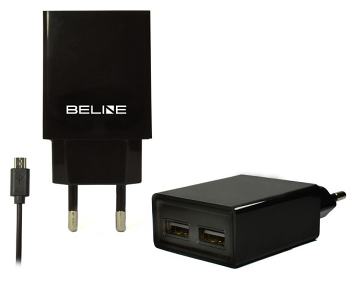 Ładowarka sieciowa Beline 2 x USB + micro-USB 2 A Czarna (5900168331273) - obraz 1