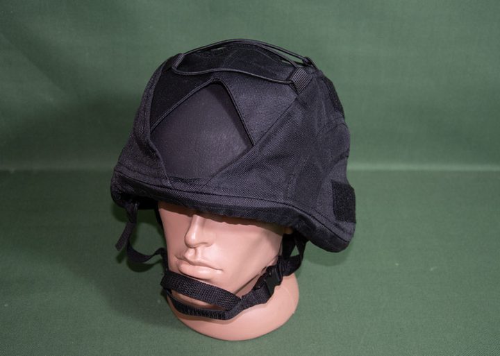 Кавер Кіраса на военный шлем "ушастый" с окном под консоль кордура чёрный 599 - изображение 1