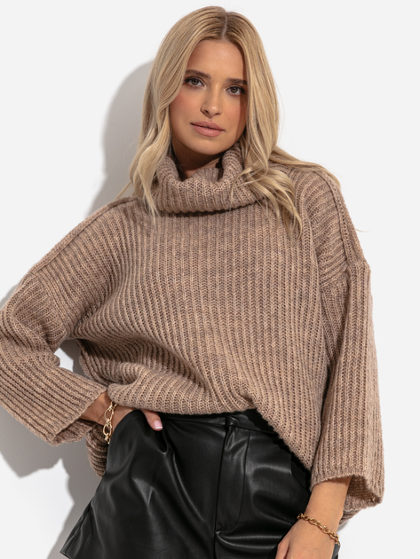 Светр в'язаний жіночий Fobya Sweater F1270 38/40 Латте (5903707128075) - зображення 4