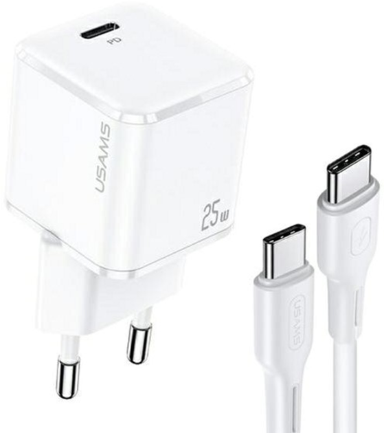 Мережевий зарядний пристрій US-CC140 T42 Usams USB-C mini 25W Super SI PD 3.0 Fast Charging White (6958444973081) - зображення 1