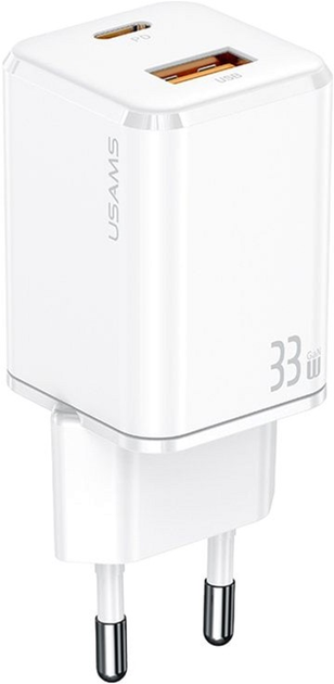 Мережевий зарядний пристрій Usams US-CC144 T43 USB-C+USB 33W PD 3.0 QC3.0 Fast Charging White (6958444972107) - зображення 1