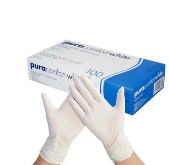 Перчатки нитриловые M Pura comfort неопудренные 100 шт Белые - изображение 2