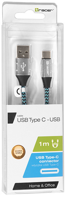 Kabel Tracer USB-A do USB Type-C 1m Czarny/Niebieski (TRAKBK46266) - obraz 3