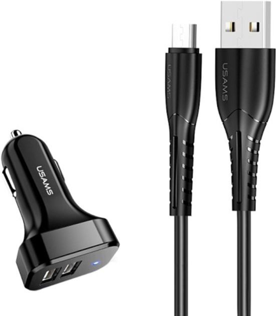 Автомобільний зарядний пристрій Usams C13 2.1A + кабель USB/USB-C Black (6958444985985) - зображення 1