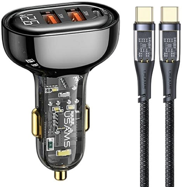 Автомобільний зарядний пристрій Usams 80W Fast Charge + кабель USB-C - USB-C (6958444901381) - зображення 1