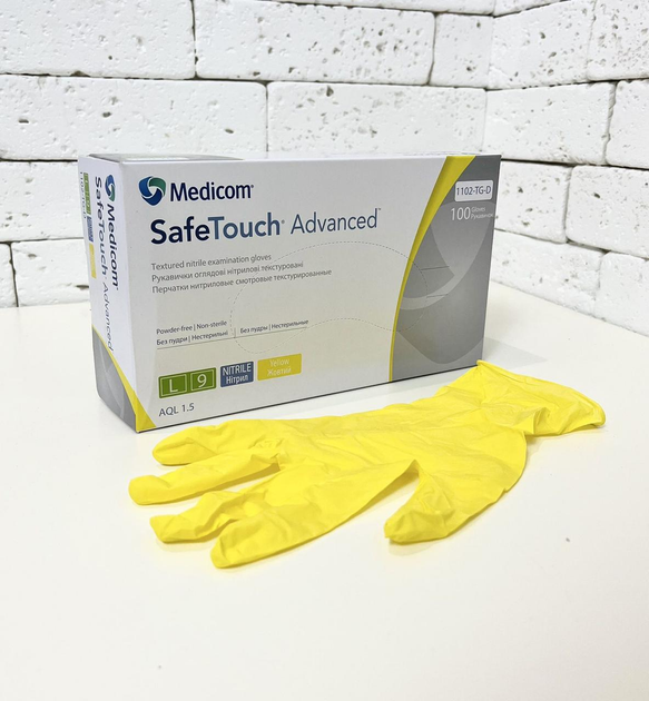 Нитриловые перчатки Medicom SafeTouch размер L желтые 100 шт - изображение 1