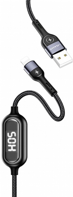 Kabel Usams U48 USB Type-A na Lightning 2 A Fast Charging LED 1.2 m Czarny (SJ423USB01) (6958444985671) - obraz 1
