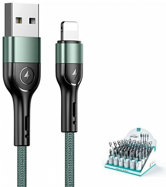 Кабель Usams U55 2 A USB Type-A на Lightning 1 м Green (SJ448USBSG02) (6958444945248) - зображення 1