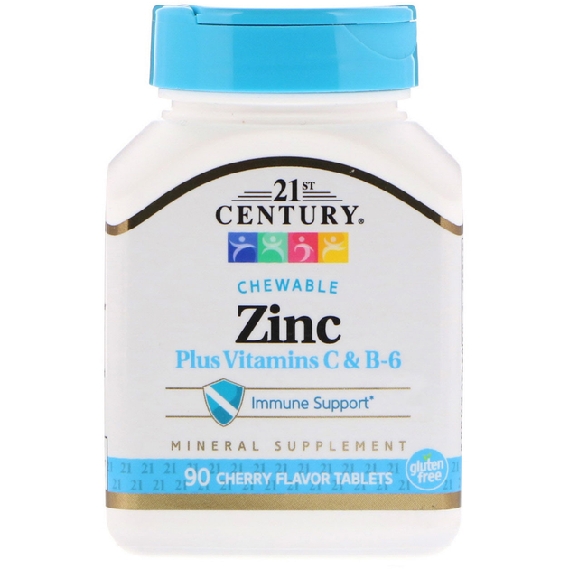 Цинк 21st Century Zinc Plus Vitamins C & B-6 Cherry Flavor 90 Chewable ...
