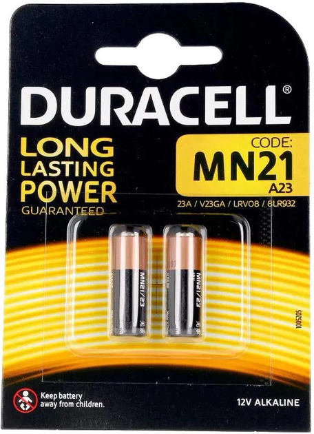 Лужні батарейки Duracell Long Lasting Power Alkaline A23 MN21B2 12 V 2 шт. (5000394203969) - зображення 1